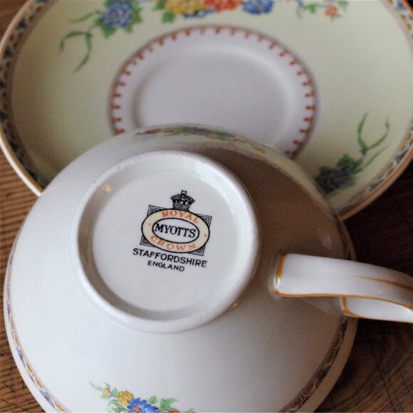 Myott Royal Crown China Teacup and Saucer, Cortez Pattern, Art Deco Cup n Saucer - Picture 5 of 5